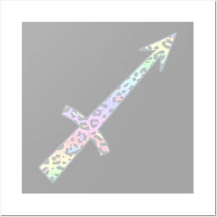 Sagittarius Zodiac Horoscope Symbol in Pastel Rainbow Leopard Print Posters and Art